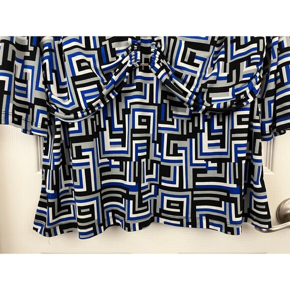 VOLUME ONE - Blue Geometric Print Mock 2 Piece 3/4 Sleeve Knit Top size 1X - Picture 4 of 7